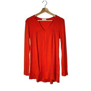 T.La Anthropologie Ribbed Tangerine V-Neck Tunic Top Size S Small Womens